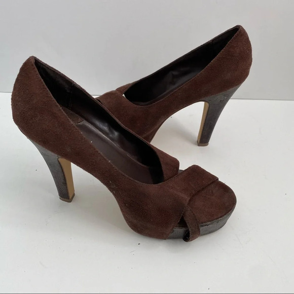 Michael Antonio Brown Suede Peep Toe Platform Heels - Picture 4 of 13